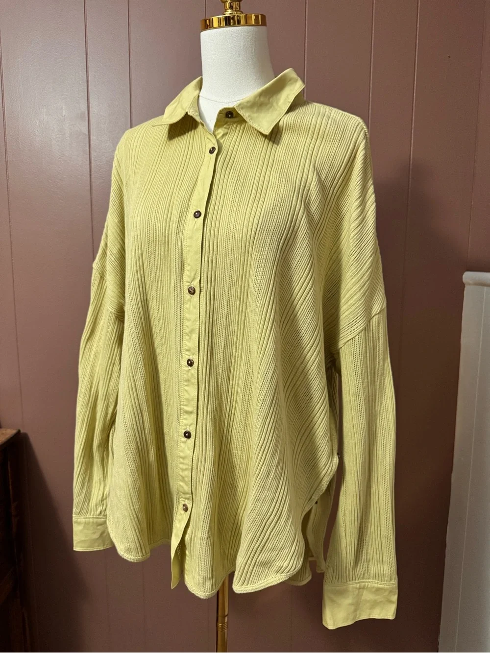Free People Free-est Light Green Button-Front Oversized Shirt 100% Cotton